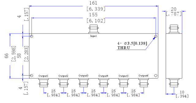 470～860 MHz BNC Female 6 Way Power Divider 50 Ohm Wide-Band Signal Splitter