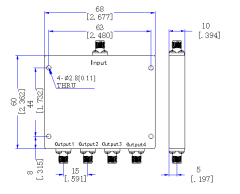 500～1000  MHz SMA Female 4  Way Power Divider 50 Ohm Wide-Band Signal Splitter