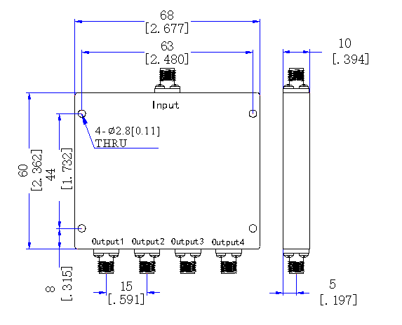 500～1000  MHz SMA Female 4  Way Power Divider 50 Ohm Wide-Band Signal Splitter