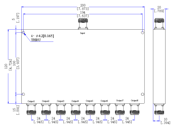 500～6000 MHz N  Female 8  Way Power Divider 50 Ohm Wide-Band Signal Splitter
