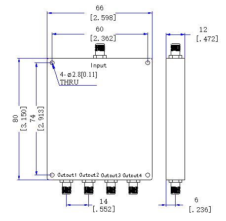 500～6000 MHz SMA  Female 4  Way Power Divider 50 Ohm Wide-Band Signal Splitter