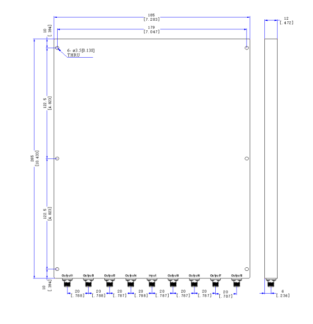 500～6000 MHz SMA Female 8 Way Power Divider 50 Ohm Wide-Band Signal Splitter