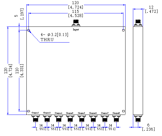 500～6000 MHz SMA Female 8 Way Power Divider 50 Ohm Wide-Band Signal Splitter