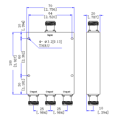 698～3800 MHz N Female 4 Way Power Divider 50 Ohm Wide-Band Signal Splitter