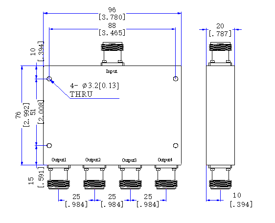 698～3800 MHz N Female 4 Way Power Divider 50 Ohm Wide-Band Signal Splitter