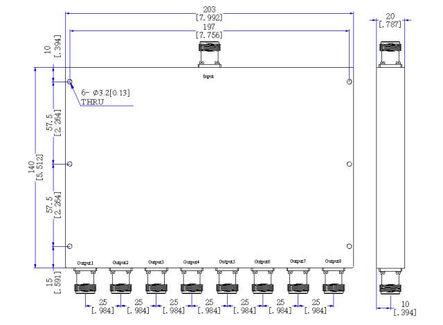 698～4000 MHz N Female 8 Way Power Divider 50 Ohm Wide-Band Signal Splitter