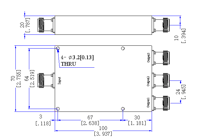 698～3800 MHz N Female 3 Way Power Divider 50 Ohm Wide-Band Signal Splitter