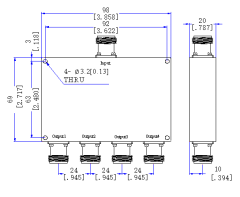 698～3800 MHz N Female 4 Way Power Divider 50 Ohm Wide-Band Signal Splitter