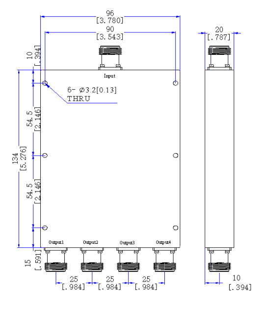 698～4000 MHz N Female 4 Way Power Divider 50 Ohm Wide-Band Signal Splitter