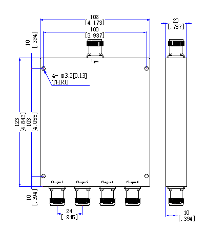 698～2700 MHz N Female 4 Way Power Divider 50 Ohm Wide-Band Signal Splitter