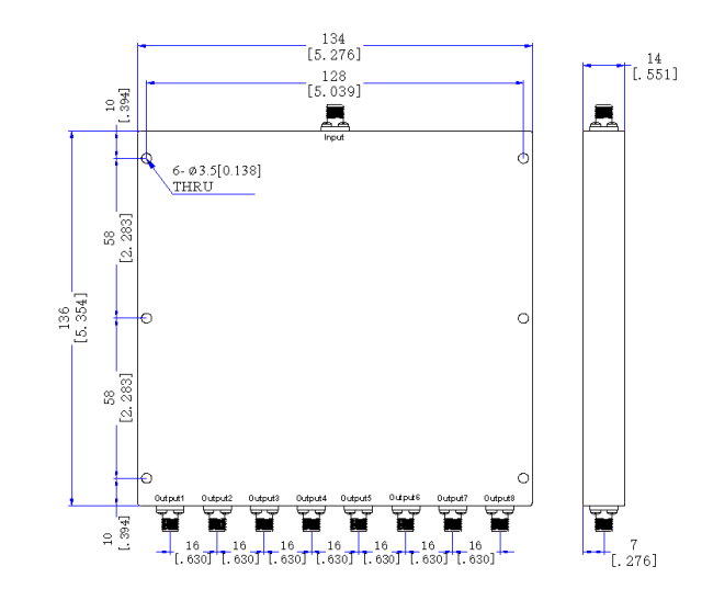 700～2700 MHz SMA Female 8 Way Power Divider 50 Ohm Wide-Band Signal Splitter