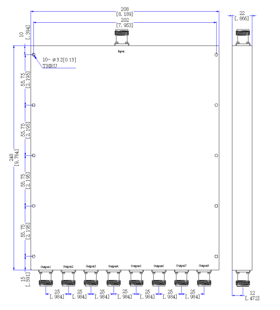 700～2700 MHz SMA Female 8 Way Power Divider 50 Ohm Wide-Band Signal Splitter