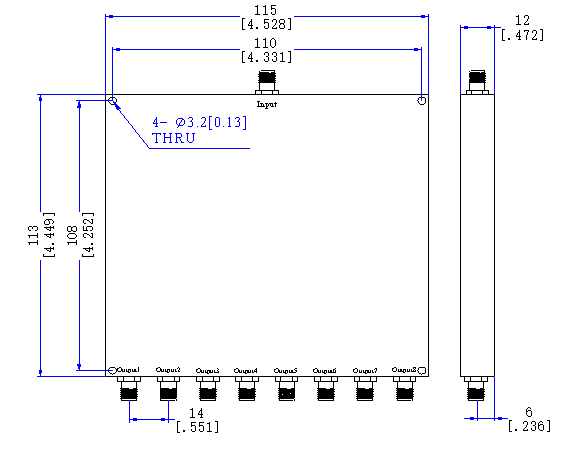700～6000 MHz SMA Female 8  Way Power Divider 50 Ohm Wide-Band Signal Splitter