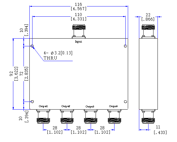 800～1000 MHz N Female  4  Way Power Divider 50 Ohm Wide-Band Signal Splitter