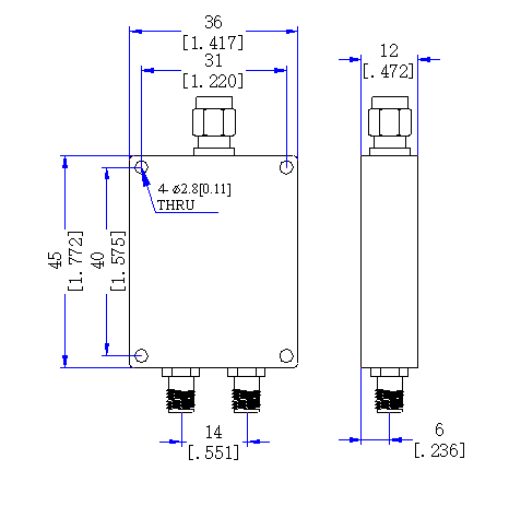 700～6000 MHz SMA Female SMA Male 2 Way Power Divider 50 Ohm Wide-Band Signal Splitter