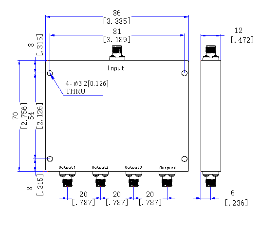 800～3000 MHz SMA Female 4 Way Power Divider 50 Ohm Wide-Band Signal Splitter