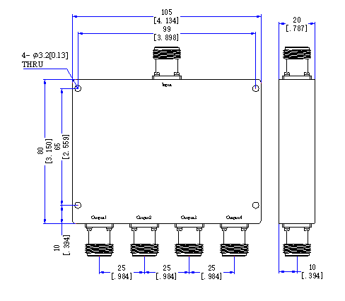 800～2700  MHz N Female 4 Way Power Divider 50 Ohm Wide-Band Signal Splitter
