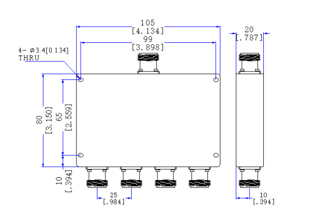 800～2500  MHz N Female 4 Way Power Divider 50 Ohm Wide-Band Signal Splitter