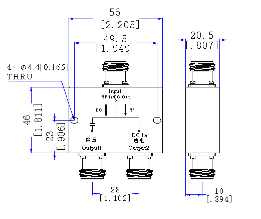 900～2100 MHz N Female 2 Way Power Divider 50 Ohm Wide-Band Signal Splitter