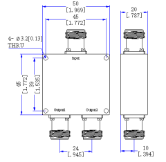 800～4000 MHz N Female 2 Way Power Divider 50 Ohm Wide-Band Signal Splitter