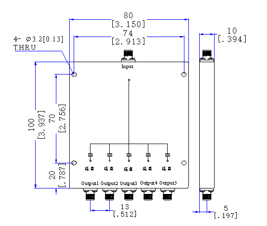 950～2150 MHz SMA Female 5  Way Power Divider 50 Ohm Wide-Band Signal Splitter