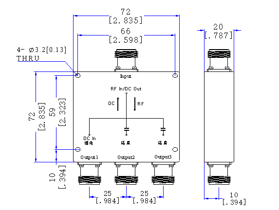 950～2150 MHz N Female 3 Way Power Divider 50 Ohm Wide-Band Signal Splitter