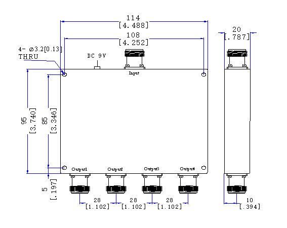 950～2100 MHz N Female 4 Way Power Divider 50 Ohm Wide-Band Signal Splitter
