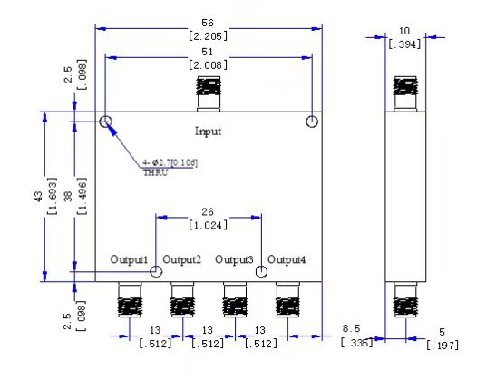 1000～2000 MHz SMA Female 4 Way Power Divider 50 Ohm Wide-Band Signal Splitter