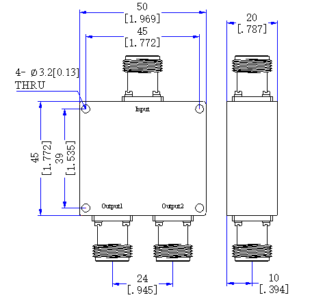 950～4000 MHz N Female 2 Way Power Divider 50 Ohm Wide-Band Signal Splitter