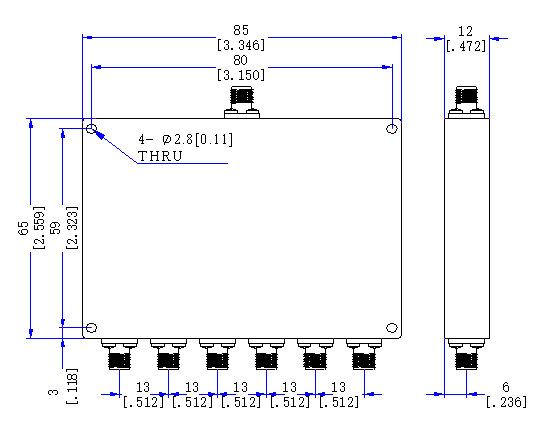 1000～2000 MHz SMA Female 6 Way Power Divider 50 Ohm Wide-Band Signal Splitter