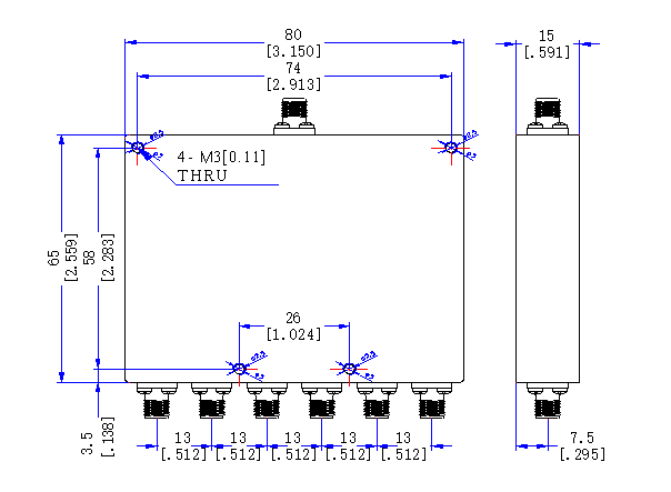 1000～1500  MHz SMA Female 6 Way Power Divider 50 Ohm Wide-Band Signal Splitter