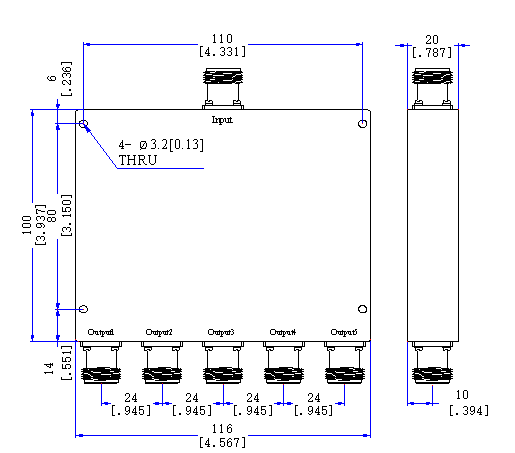 1000～3000 MHz  N Female 5 Way Power Divider 50 Ohm Wide-Band Signal Splitter