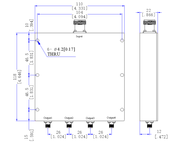 1000～2500 MHz SMA Female N Female  4 Way Power Divider 50 Ohm Wide-Band Signal Splitter