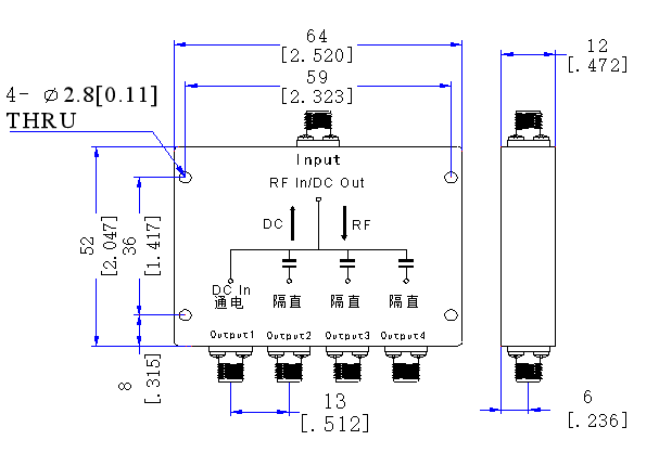 1100～1700  MHz SMA  Female 4 Way Power Divider 50 Ohm Wide-Band Signal Splitter