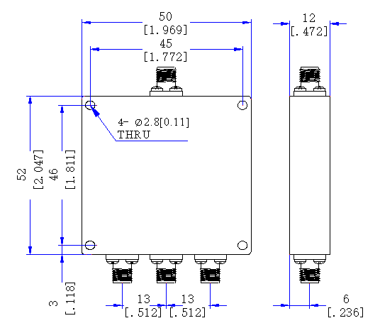 1100～1700 MHz SMA Female 3 Way Power Divider 50 Ohm Wide-Band Signal Splitter