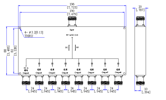1500～2000 MHz N Female 8  Way Power Divider 50 Ohm Wide-Band Signal Splitter