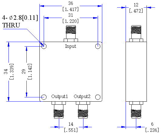 1700～6000 MHz SMA Female 2 Way Power Divider 50 Ohm Wide-Band Signal Splitter