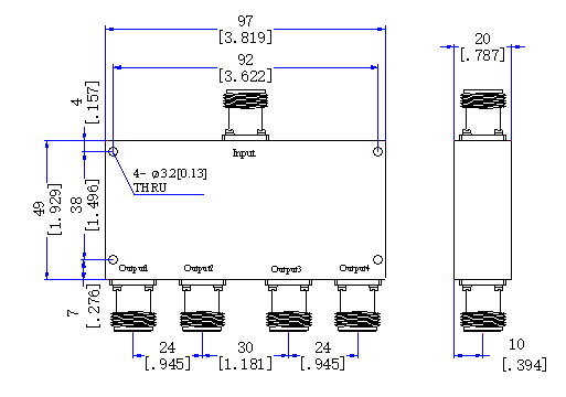 2000～6000 MHz N Female 4 Way Power Divider 50 Ohm Wide-Band Signal Splitter