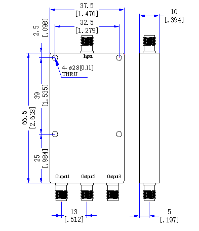 2000～8000 MHz SMA Female 3  Way Power Divider 50 Ohm Wide-Band Signal Splitter