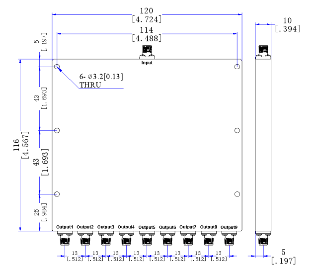2000～8000 MHz SMA Female 9  Way Power Divider 50 Ohm Wide-Band Signal Splitter