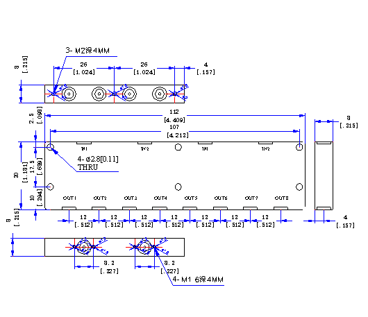 2000～8000 MHz SMP Female 8  Way Power Divider 50 Ohm Wide-Band Signal Splitter
