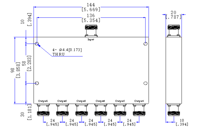 2000～18000 MHz N Female 6  Way Power Divider 50 Ohm Wide-Band Signal Splitter
