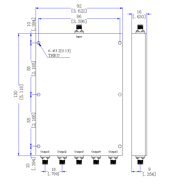 2400～2700 MHz SMA Female 5  Way Power Divider 50 Ohm Wide-Band Signal Splitter