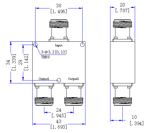 2700～2900 MHz N Female 2  Way Power Divider 50 Ohm Wide-Band Signal Splitter