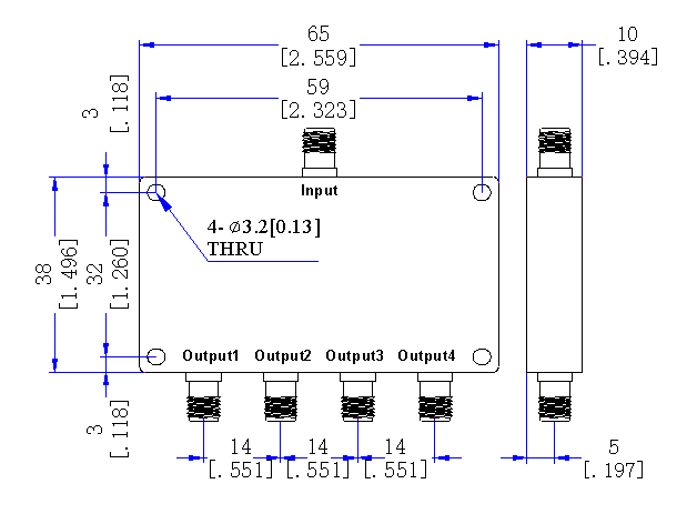 10500～15000 MHz SMA Female 4 Way Power Divider 50 Ohm Wide-Band Signal Splitter