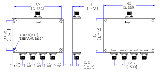 2900～3500 MHz SMA Female 4  Way Power Divider 50 Ohm Wide-Band Signal Splitter