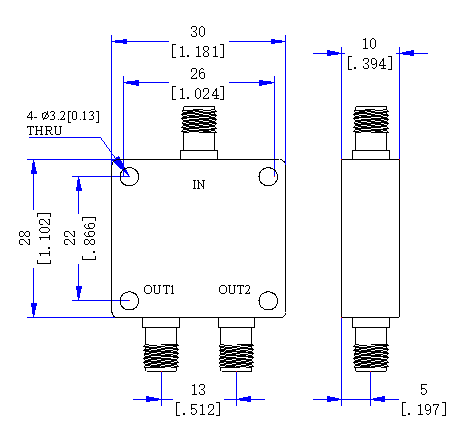 3000～7000 MHz SMA Female 2  Way Power Divider 50 Ohm Wide-Band Signal Splitter