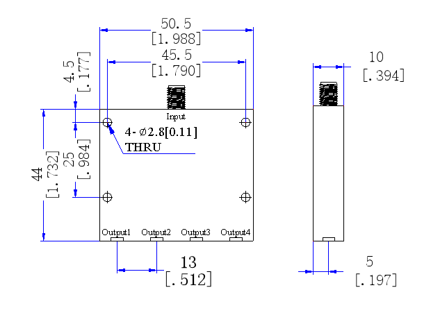 6000～18000 MHz SMA Female SMP Male  4 Way Power Divider 50 Ohm Wide-Band Signal Splitter