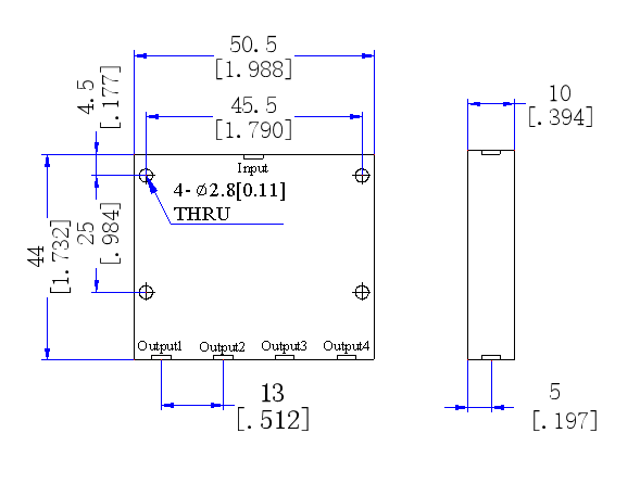 6000～18000 MHz SMP Male  4 Way Power Divider 50 Ohm Wide-Band Signal Splitter