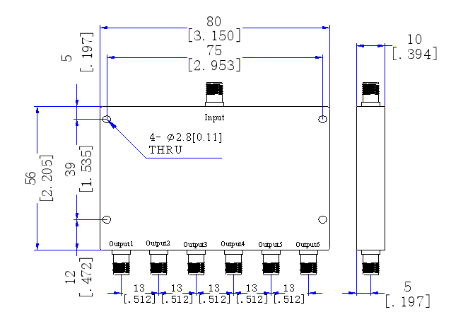 8000～8500 MHz SMA Female 6 Way Power Divider 50 Ohm Wide-Band Signal Splitter